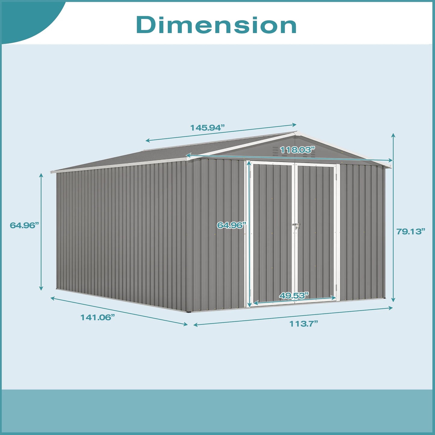 10 X 12 Ft. Outdoor Storage Shed with Floor Frame Kit, Galvanized Steel Garden Shed, Metal Tool Sheds with Double Lockable Doors for Backyard Patio Lawn, Gray