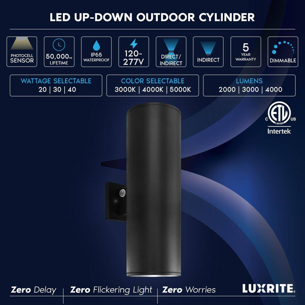 18 In. Black Dusk to Dawn LED Outdoor Hardwired Wall Lantern Sconce 3CCT 20/30/40-Watt Dimmable IP65 ETL (2-Pack)