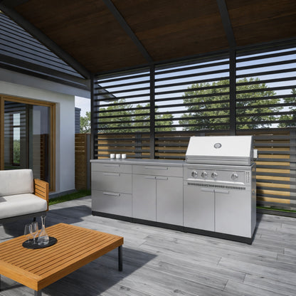 Outdoor Kitchen Stainless Steel 97 In. W X 36.5 In. H X 24 In. D 3-Piece Cabinet Set without Counter Tops