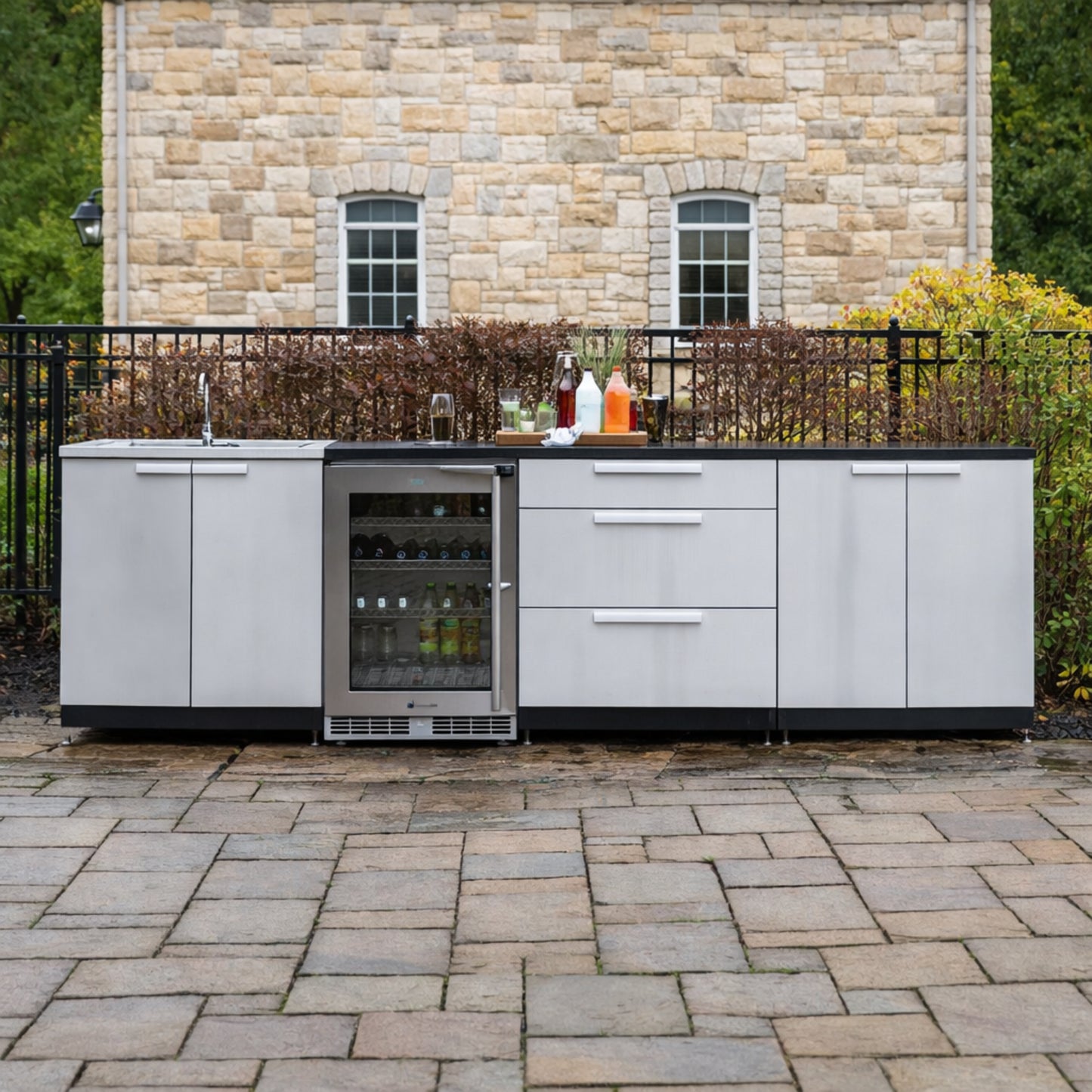 Outdoor Kitchen Stainless Steel 97 In. W X 36.5 In. H X 24 In. D 3-Piece Cabinet Set without Counter Tops