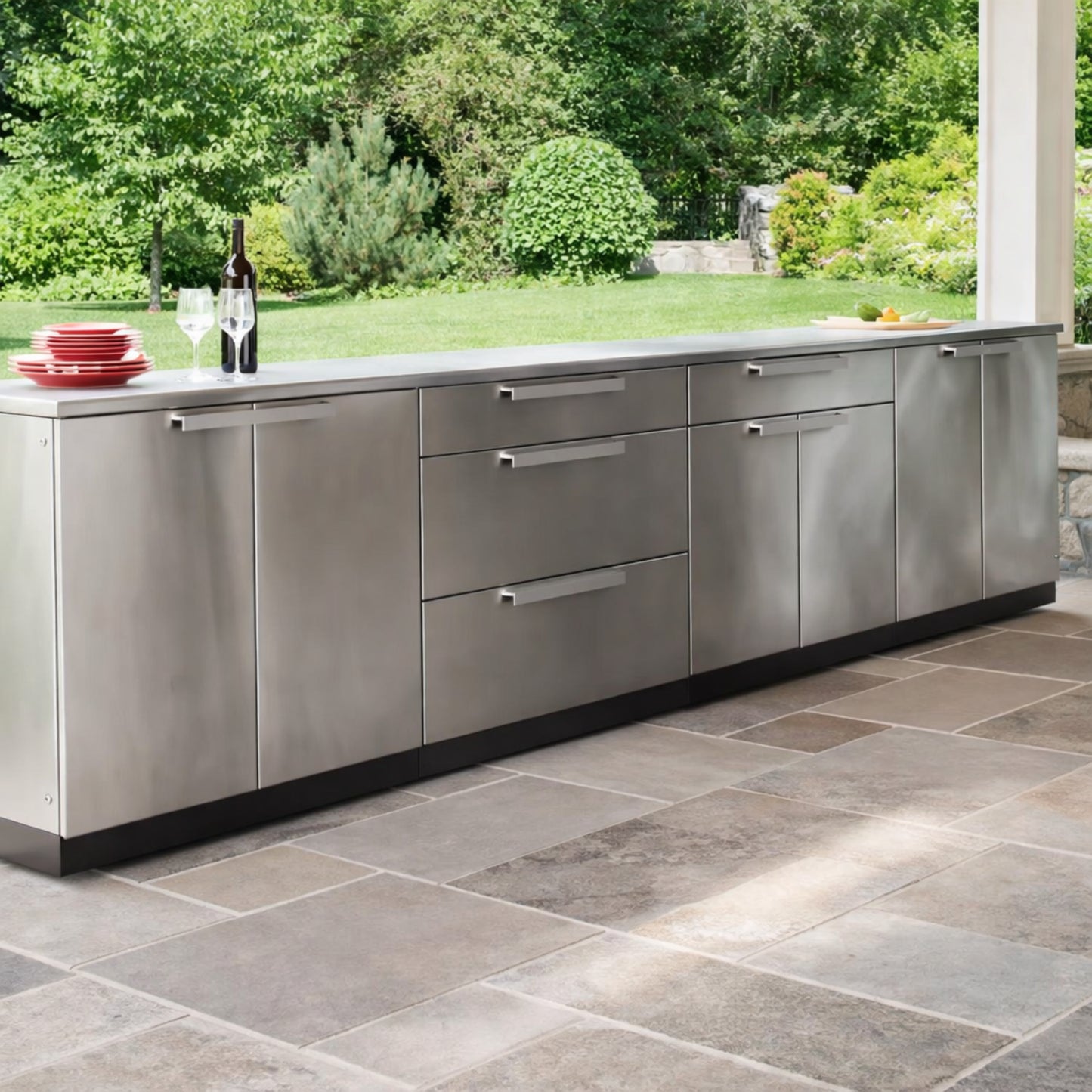 Outdoor Kitchen Stainless Steel 97 In. W X 36.5 In. H X 24 In. D 3-Piece Cabinet Set without Counter Tops