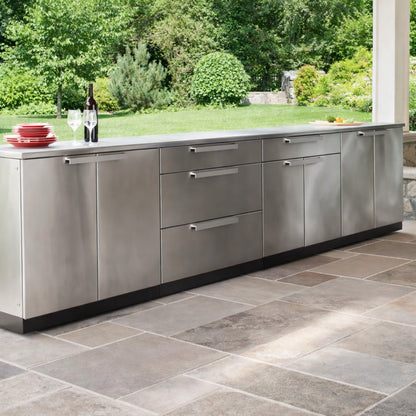 Outdoor Kitchen Stainless Steel 97 In. W X 36.5 In. H X 24 In. D 3-Piece Cabinet Set without Counter Tops