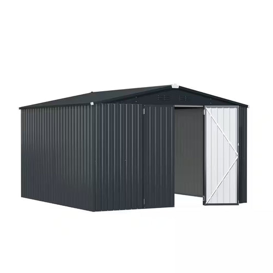 12 Ft. W X 12 Ft. D Dark Gray Metal Garden Sheds and Outdoor Storage Shed Lockable for Backyard (144 Sq. Ft.)
