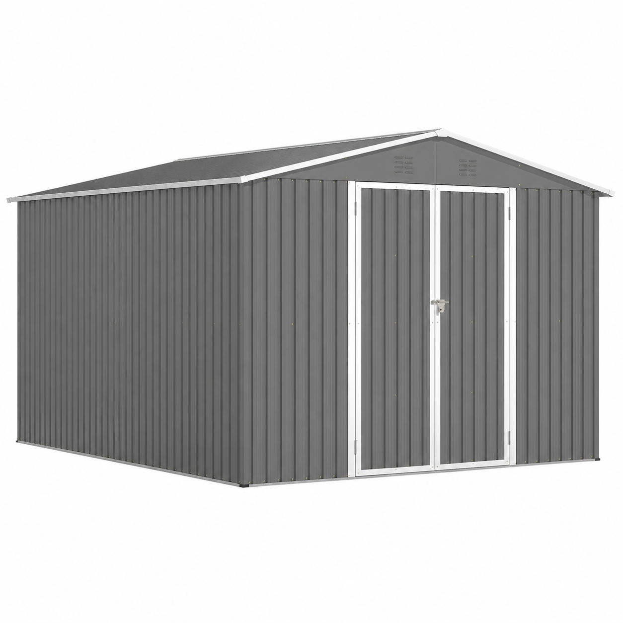 10 X 12 Ft. Outdoor Storage Shed with Floor Frame Kit, Galvanized Steel Garden Shed, Metal Tool Sheds with Double Lockable Doors for Backyard Patio Lawn, Gray