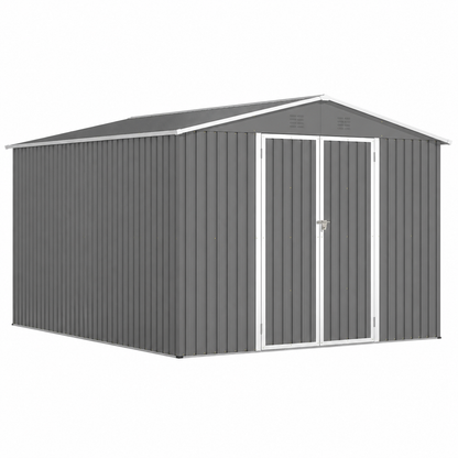 10 X 12 Ft. Outdoor Storage Shed with Floor Frame Kit, Galvanized Steel Garden Shed, Metal Tool Sheds with Double Lockable Doors for Backyard Patio Lawn, Gray