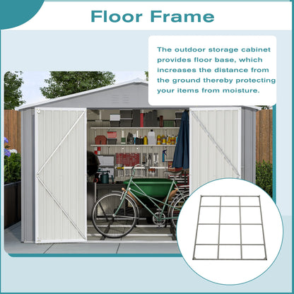 10 X 12 Ft. Outdoor Storage Shed with Floor Frame Kit, Galvanized Steel Garden Shed, Metal Tool Sheds with Double Lockable Doors for Backyard Patio Lawn, Gray