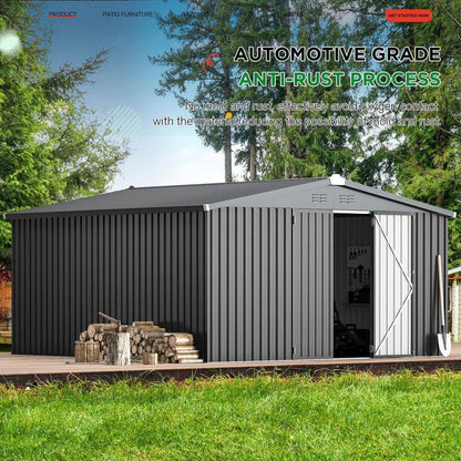 12 Ft. W X 12 Ft. D Dark Gray Metal Garden Sheds and Outdoor Storage Shed Lockable for Backyard (144 Sq. Ft.)