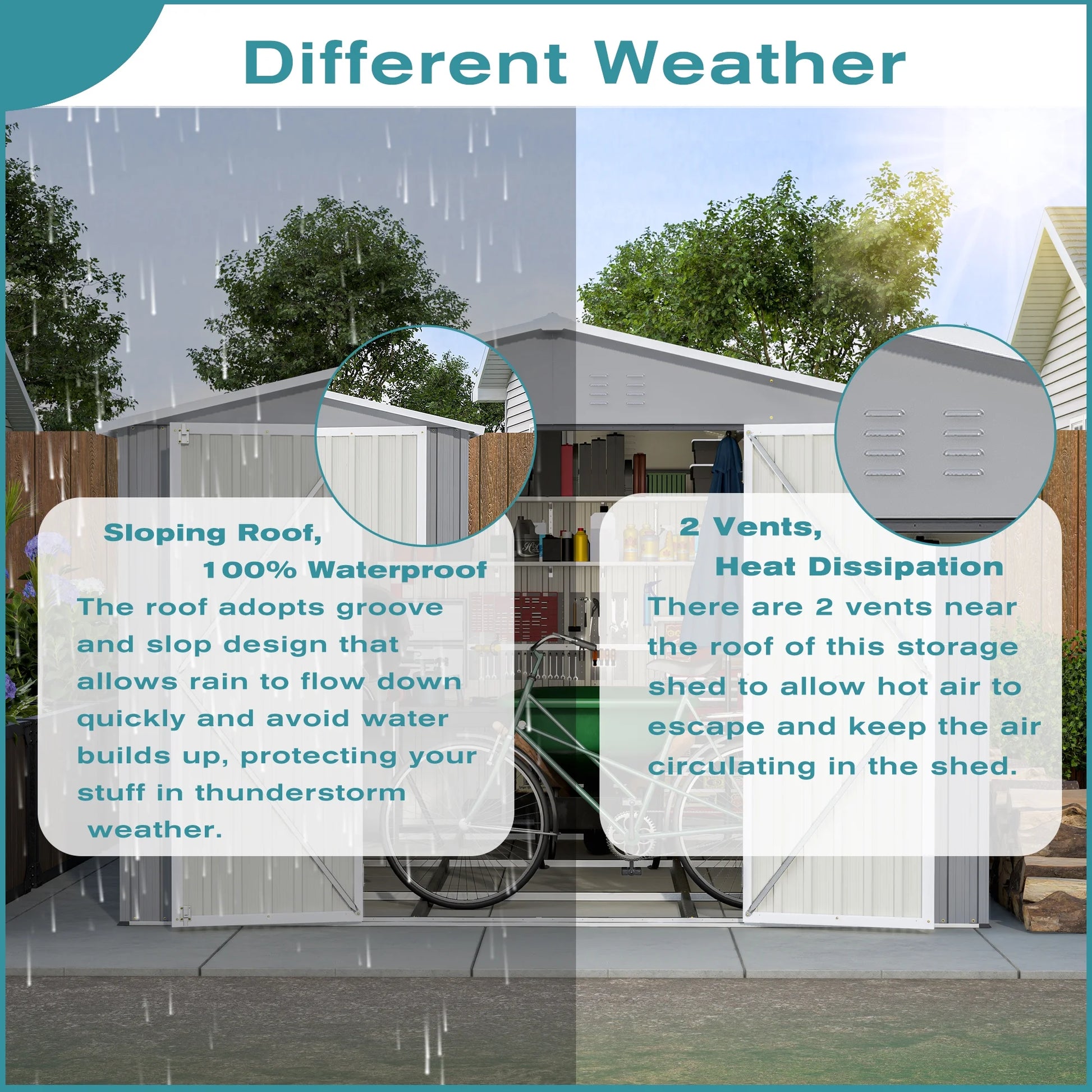 10 X 12 Ft. Outdoor Storage Shed with Floor Frame Kit, Galvanized Steel Garden Shed, Metal Tool Sheds with Double Lockable Doors for Backyard Patio Lawn, Gray
