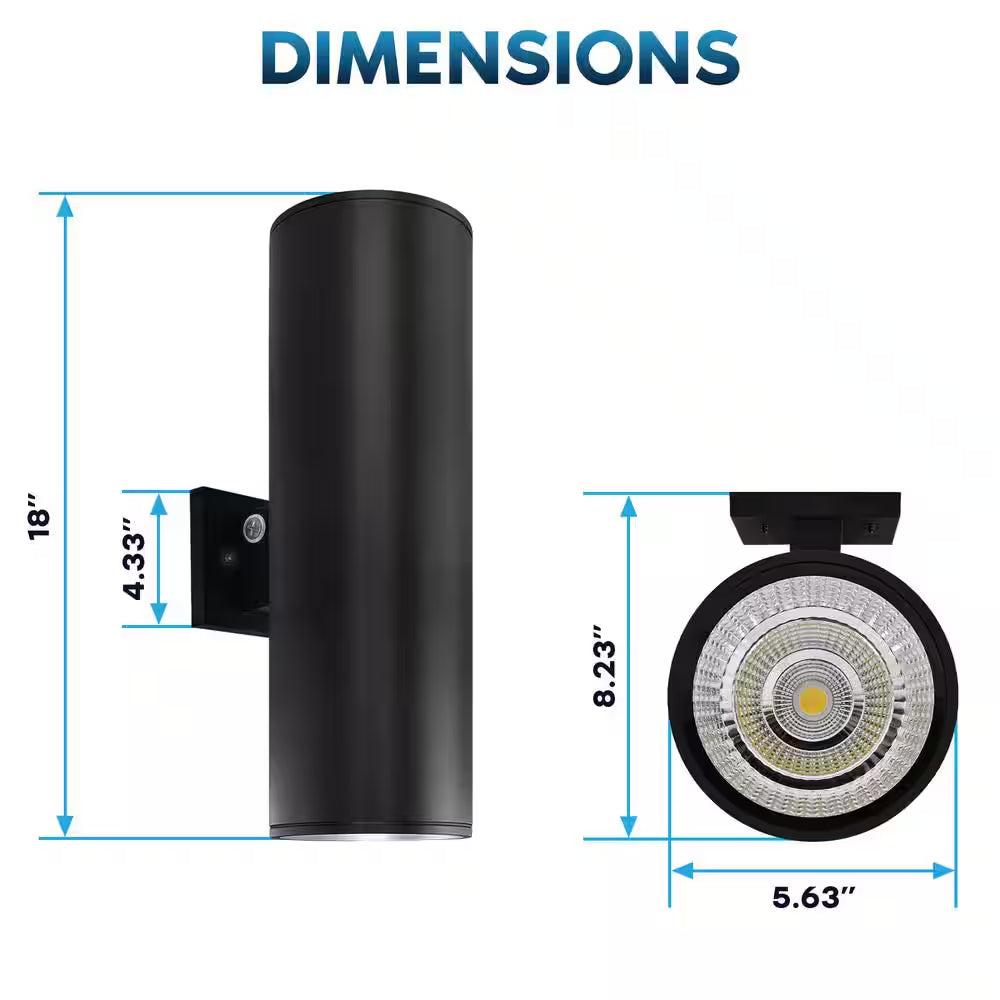 18 In. Black Dusk to Dawn LED Outdoor Hardwired Wall Lantern Sconce 3CCT 20/30/40-Watt Dimmable IP65 ETL (2-Pack)