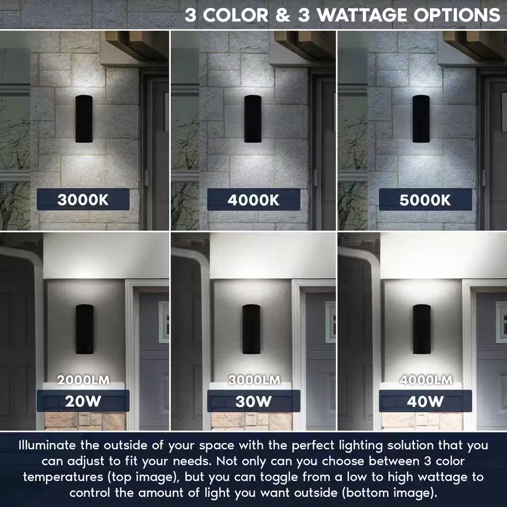 18 In. Black Dusk to Dawn LED Outdoor Hardwired Wall Lantern Sconce 3CCT 20/30/40-Watt Dimmable IP65 ETL (2-Pack)