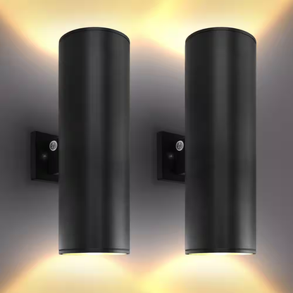 18 In. Black Dusk to Dawn LED Outdoor Hardwired Wall Lantern Sconce 3CCT 20/30/40-Watt Dimmable IP65 ETL (2-Pack)