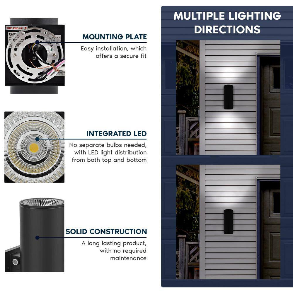 18 In. Black Dusk to Dawn LED Outdoor Hardwired Wall Lantern Sconce 3CCT 20/30/40-Watt Dimmable IP65 ETL (2-Pack)